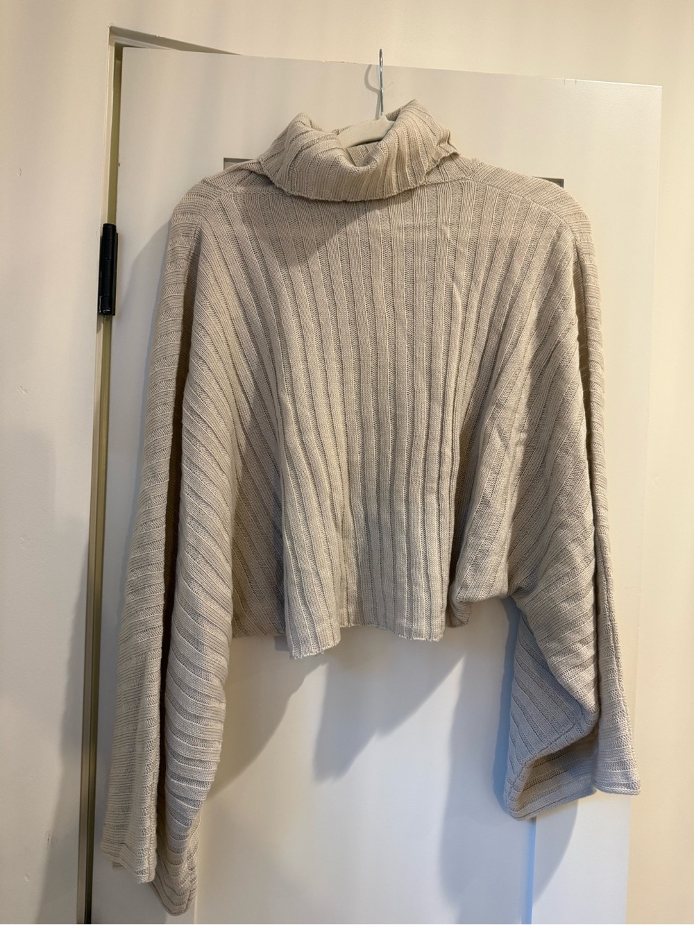 Ribbed Cropped Turtleneck Sweater - Cream